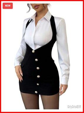 Floerns High Waist Suspender Bodycon Dress Button Front Sleeveless